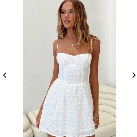 Princess Polly Dresses & Skirts - Princess Polly “McKilah” Eyelet Mini Dress – White – Size US 10 Petite – NWOT